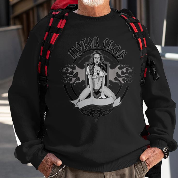 Skull Motorcycle Biker Babe Hot Chick Sexy Flames Sweatshirt Gifts for Old Men