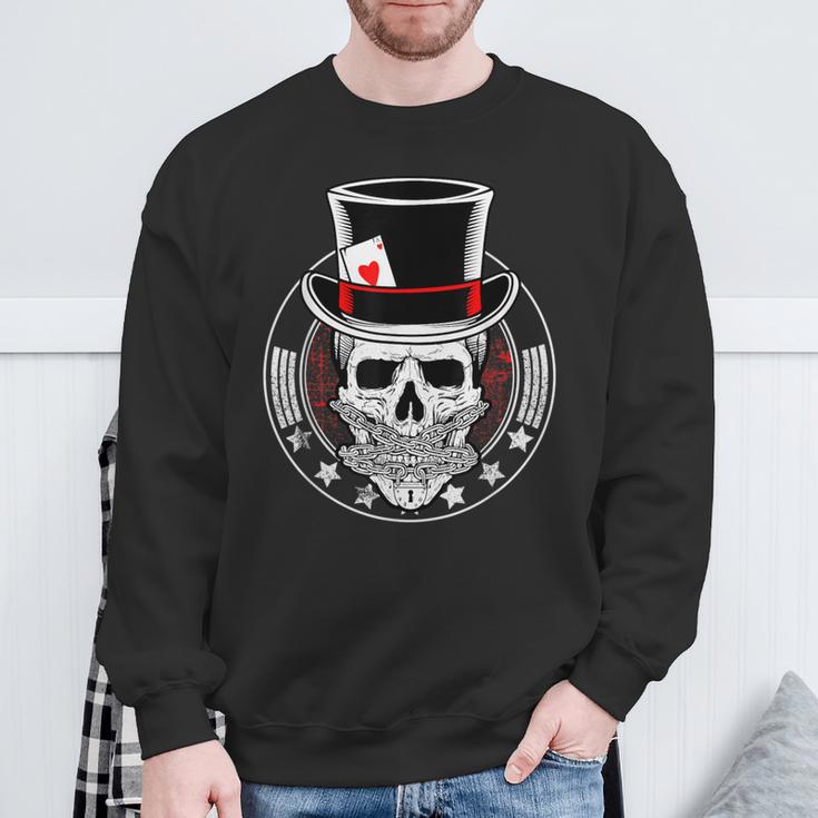 Skull Poker Ace Of Hearts Casino Gambling Card Player Sweatshirt Gifts for Old Men