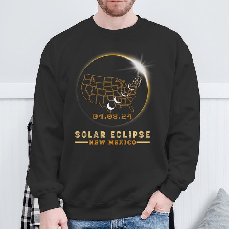 Solar Eclipse 2024 America Totality Total New Mexico Usa Map Sweatshirt Gifts for Old Men