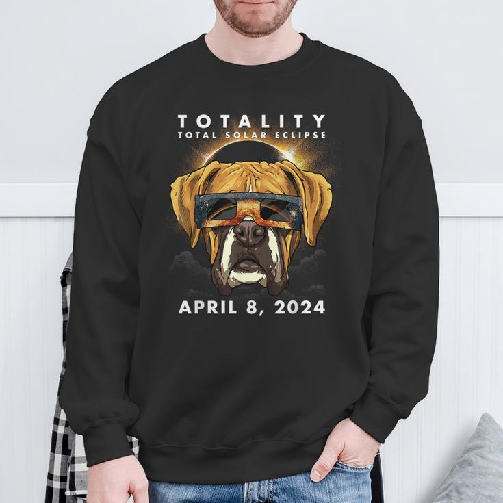Solar Eclipse 2024 Boxer Dog Wearing Glasses Sweatshirt Gifts for Old Men