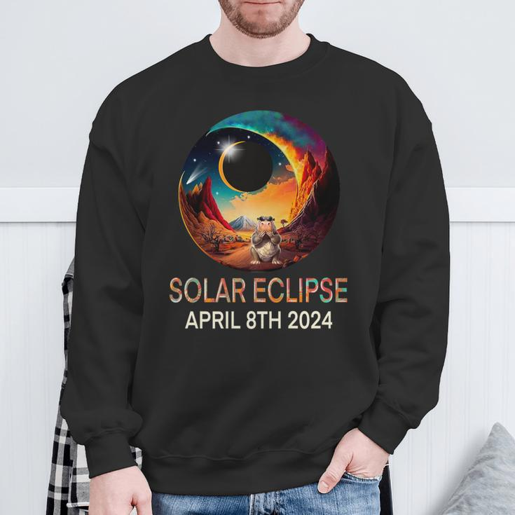 Solar Eclipse 2024 Hippo Wearing Solar Eclipse Glasses Sweatshirt Gifts for Old Men
