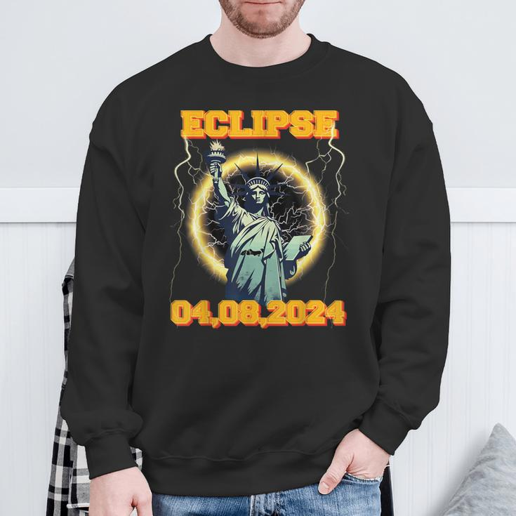 Solar Eclipse 2024 New York Statue Of Liberty Vantage Sweatshirt Gifts for Old Men