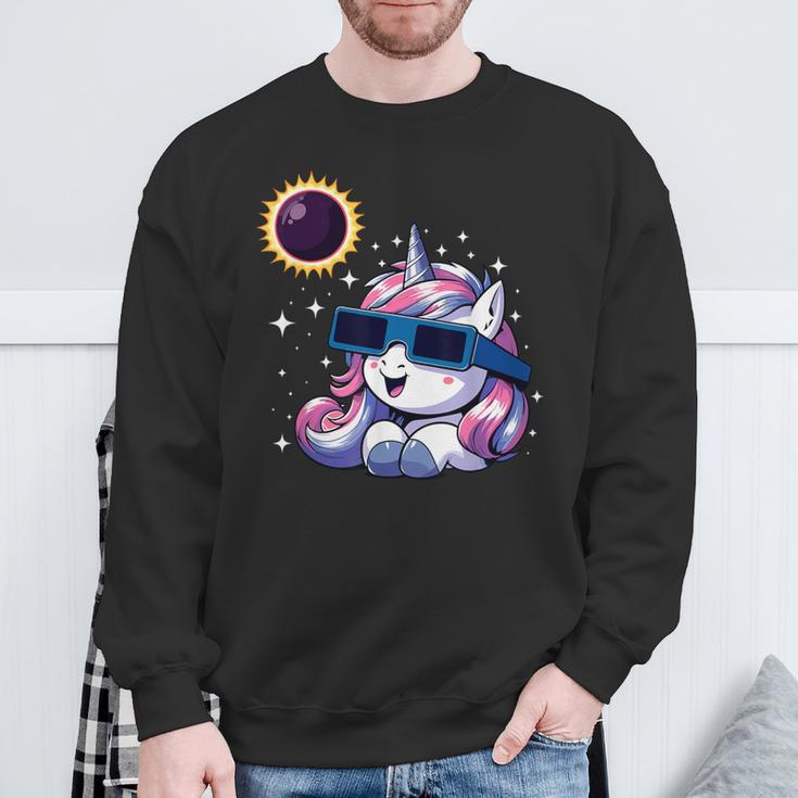 Solar Eclipse 2024 Unicorn Wearing Eclipse Glasses Sweatshirt Gifts for Old Men