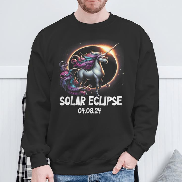 Solar Eclipse 2024 Unicorn Wearing Solar Eclipse Glasses Sweatshirt Gifts for Old Men
