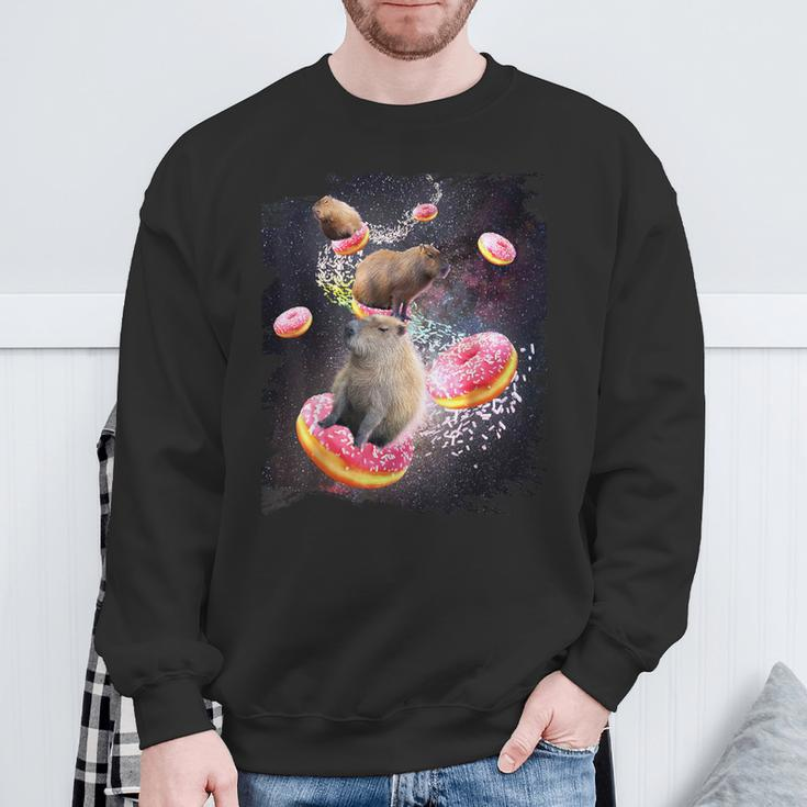 Space Capybara Riding Donut Galaxy Capybaras Sweatshirt Gifts for Old Men