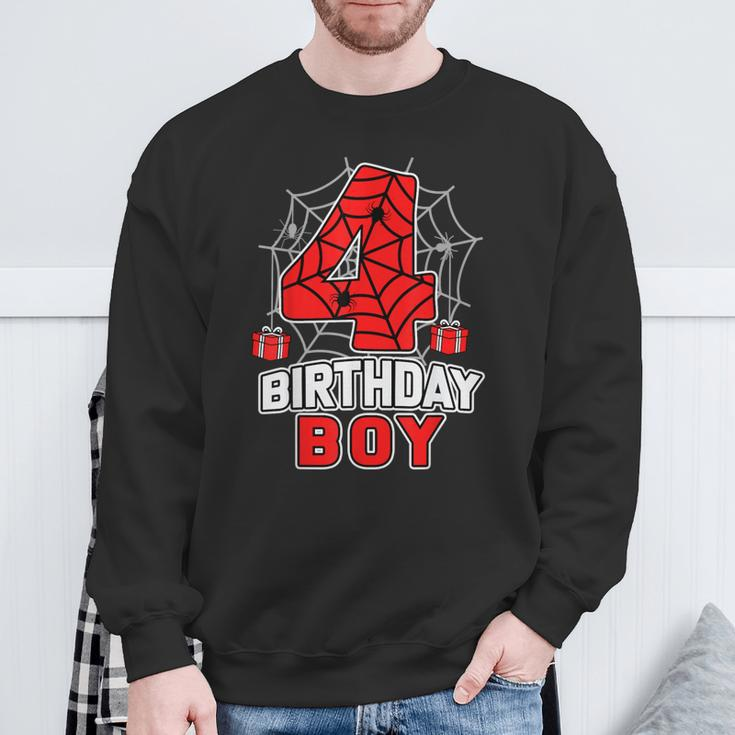 Spider 4Th Birthday Boy Spider Theme Birthday Boy 4 Year Sweatshirt Gifts for Old Men