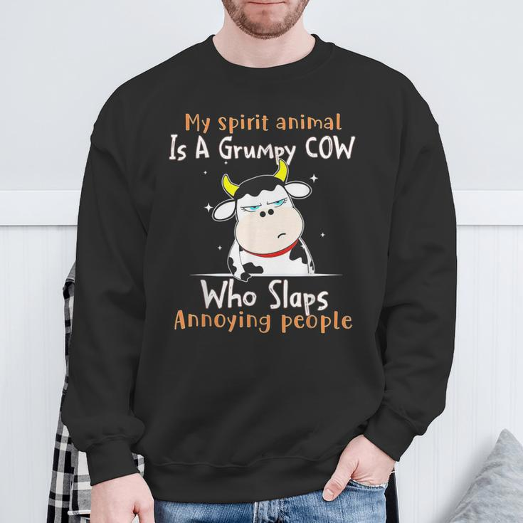 My Spirit Animal Is A Grumpy Cow Who Slaps Annoying People Sweatshirt Gifts for Old Men
