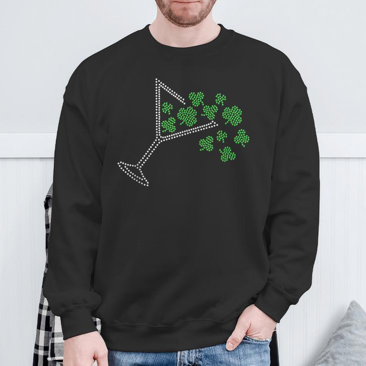 St Patrick's Day Martini Clover Bling Rhinestone Paddy's Day Sweatshirt Gifts for Old Men