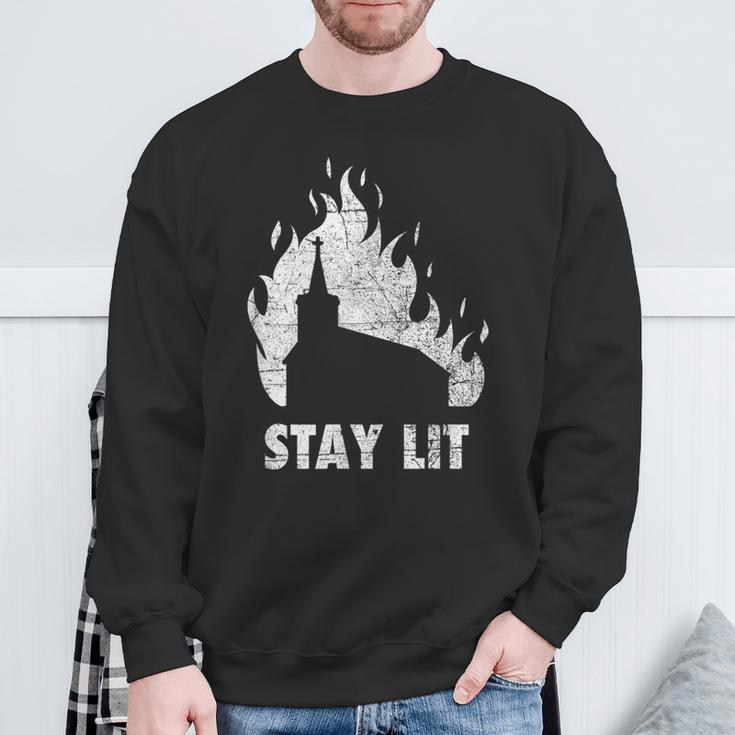 Stay Lit Burning Church Witchcraft Okult Grunge Satanic Sweatshirt Geschenke für alte Männer