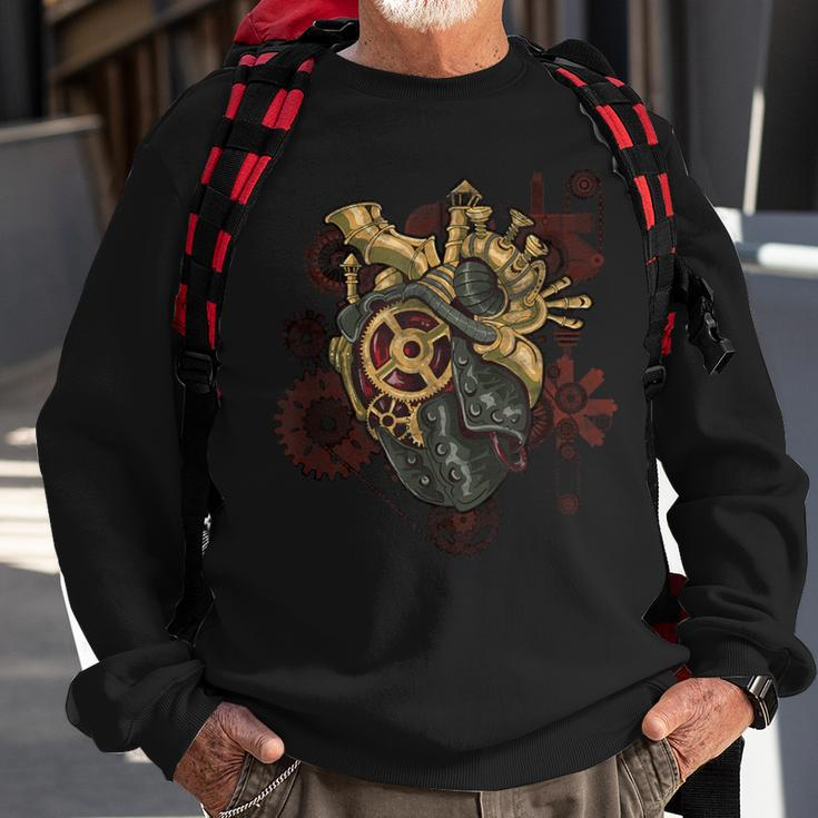 Steampunk Heart Robot Cosplay Scifi Mechanical Gears Anatomy Sweatshirt Gifts for Old Men