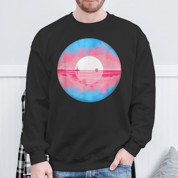 Subtle Trans Pride Flag Coastal Sunrise Sweatshirt Gifts for Old Men