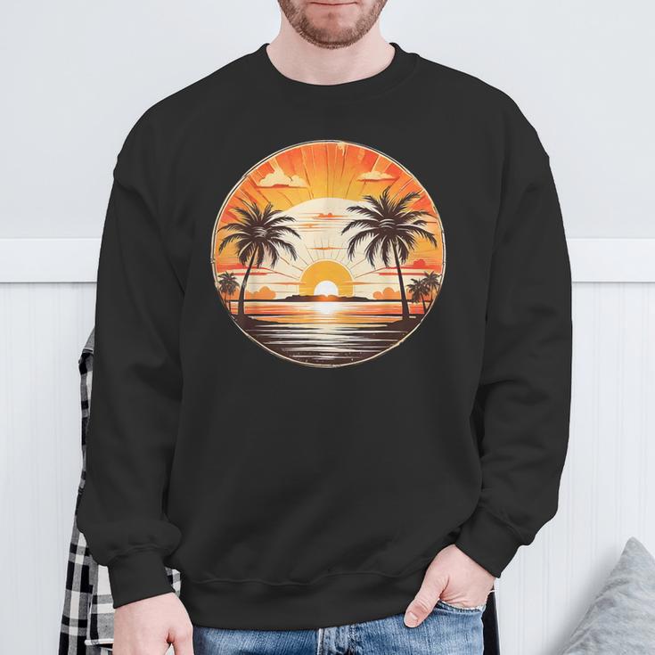 Summer Retros Vintage Sunset Palm-Trees Sea Beach Cute Scene Sweatshirt Gifts for Old Men