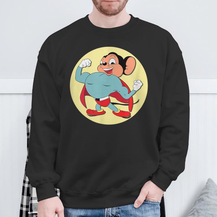 Superhero Cartoon Mouse In Red Cape Vintage Boomer Cartoon Sweatshirt Gifts for Old Men