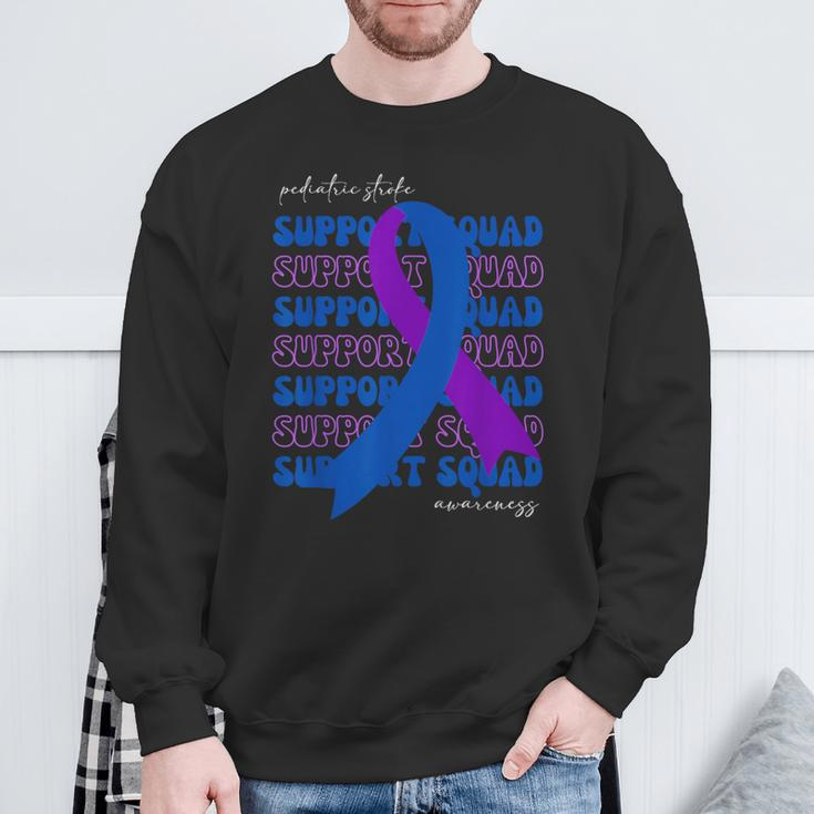Support Squad Pediatric Stroke Awareness Purple Blue Ribbon Sweatshirt Gifts for Old Men