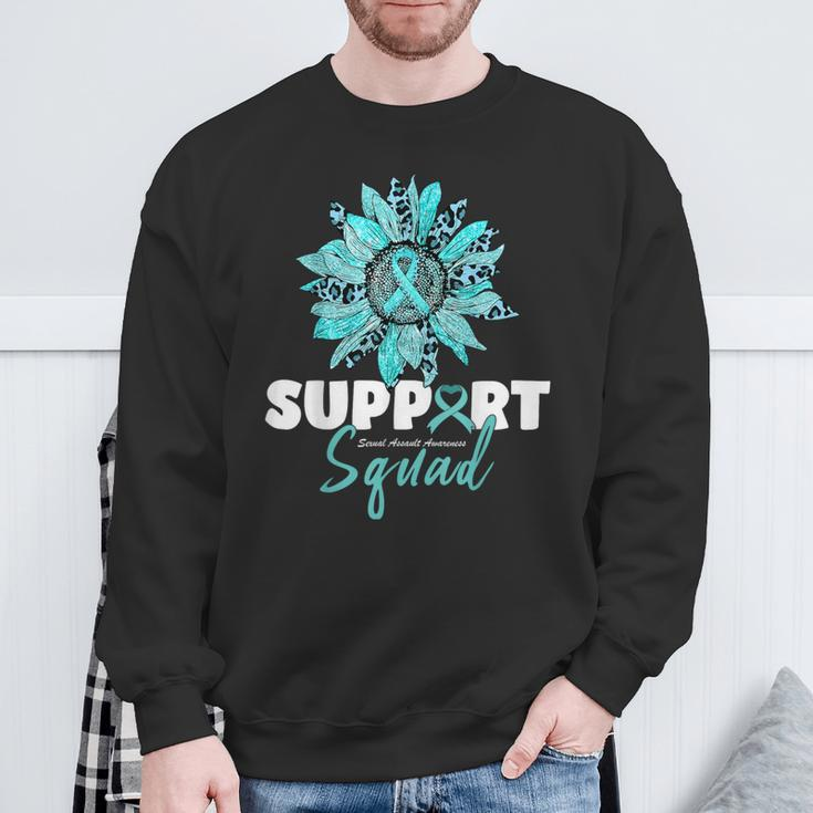 Support Squad Sexual Assault Awareness Month Teal Ribbon Sweatshirt Gifts for Old Men