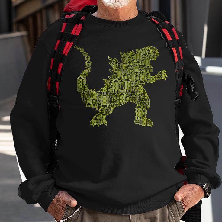 T-Rex Monster Kaiju Robot City Giant Dinosaur Sweatshirt Gifts for Old Men