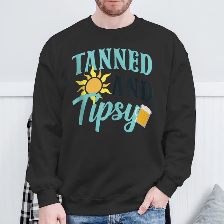 Tanned And Tipsy Vacation Quote Sweatshirt Gifts for Old Men