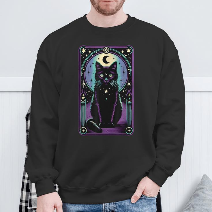 Tarot Card Crescent Moon Black Cat Lover Tarot Cat Vintage Sweatshirt Gifts for Old Men