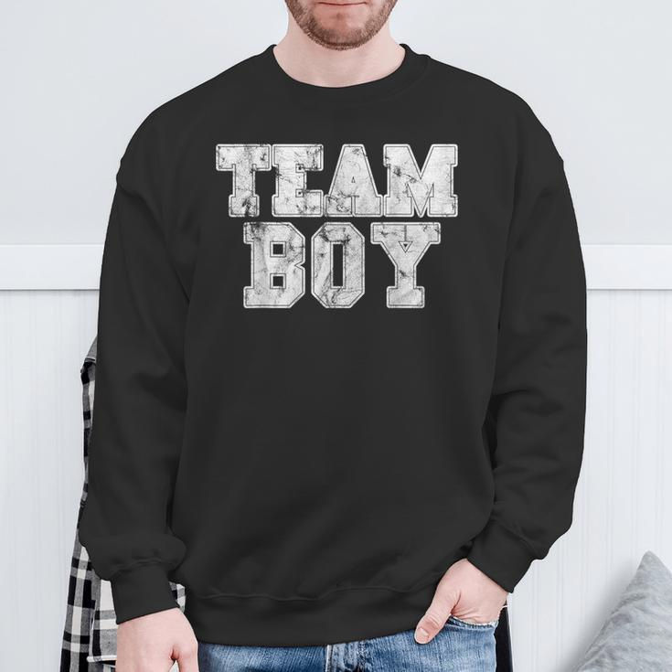 Team Boy Blue Gender Reveal Baby Shower Distressed Sweatshirt Gifts for Old Men