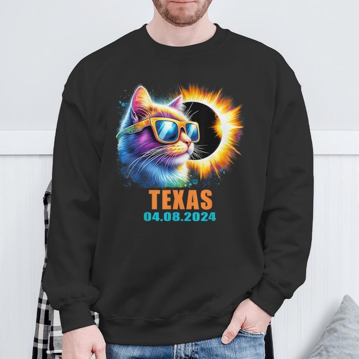 Texas Total Solar Eclipse 2024 Cat Solar Eclipse Glasses Sweatshirt Gifts for Old Men