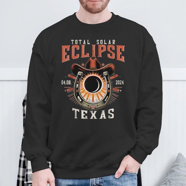 Texas Total Solar Eclipse April 8 2024 Totality Cowboy Sweatshirt Gifts for Old Men