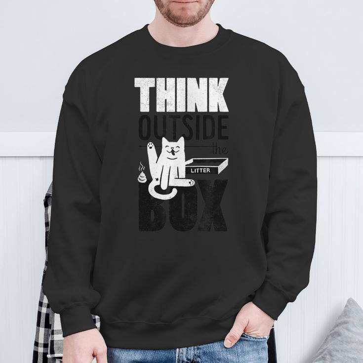 Think Outside The Litter Box Cat Kitty Butt Poop Lick Sweatshirt Gifts for Old Men
