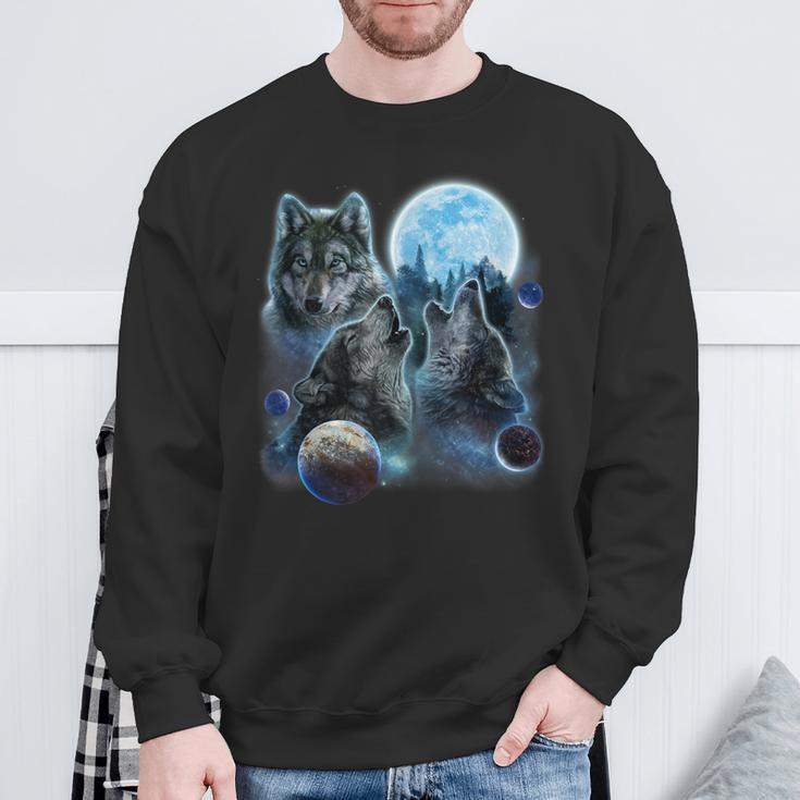 Three Wolf Howling And Moon Sweatshirt Gifts for Old Men