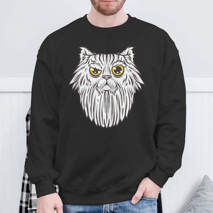 Tiger-Cat Bearded White Sweatshirt Gifts for Old Men