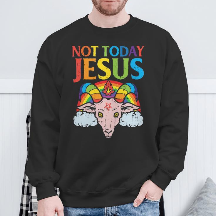 Today Not Jesus Satan Goat Satanic Rainbow Satanism Sweatshirt Gifts for Old Men