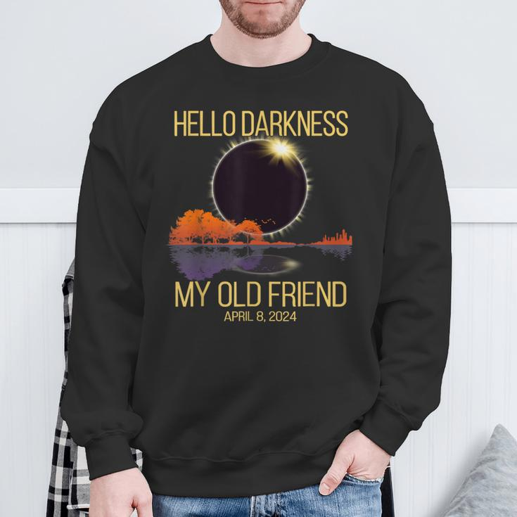 Total Solar Eclipse 040824 Hello Darkness My Old Friend Sweatshirt Gifts for Old Men
