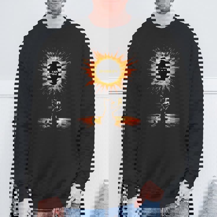 Total Solar Eclipse 2024 April 8 Cat America Totality Sweatshirt Gifts for Old Men