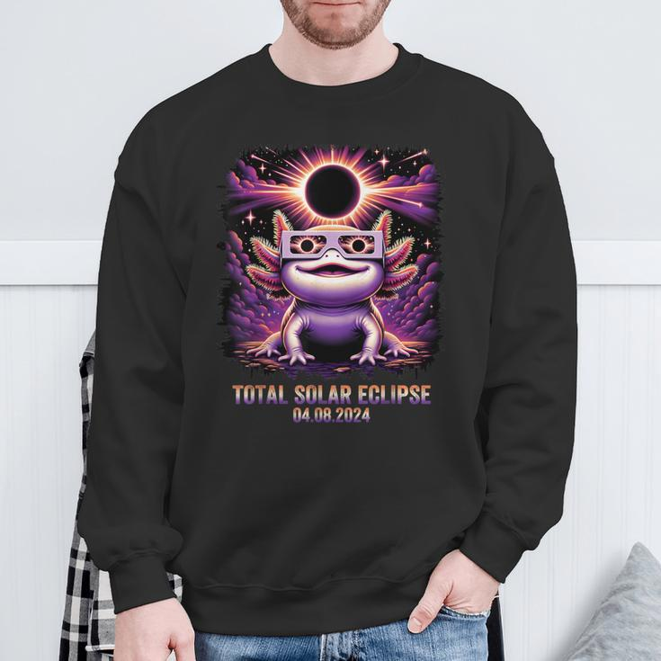Total Solar Eclipse 2024 Axolotl Wearing Glasses Astronomy Sweatshirt Gifts for Old Men