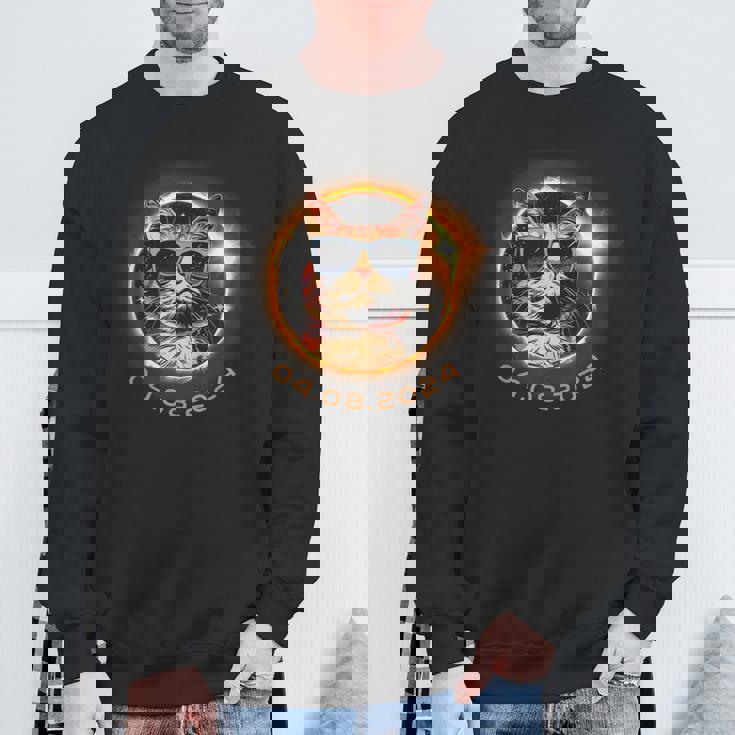 Total Solar Eclipse 2024 Cat With Sunglasses Sweatshirt Gifts for Old Men