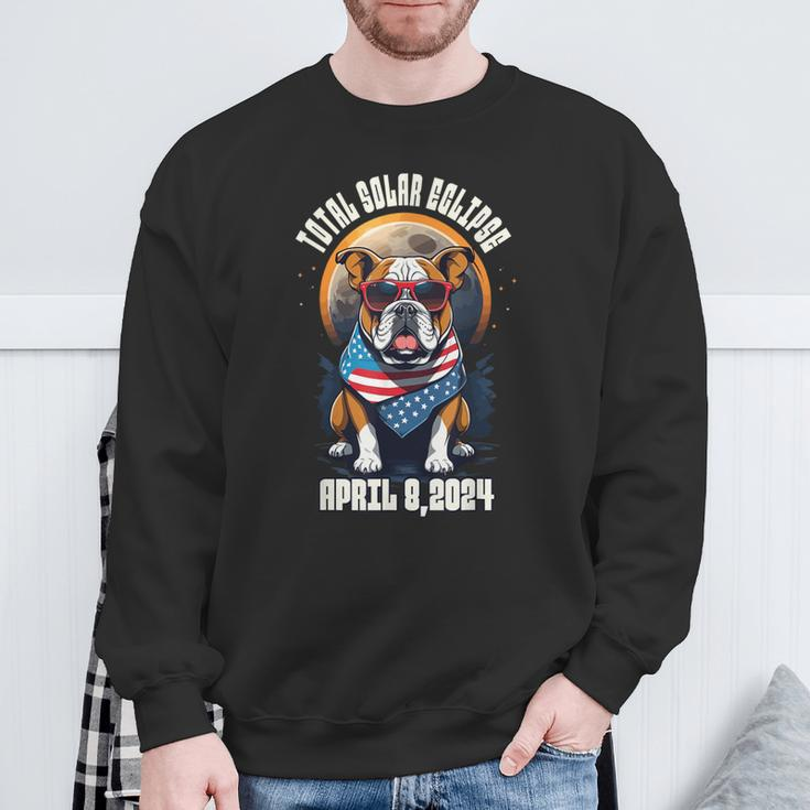 Total Solar Eclipse 2024 Frenchie Bulldog Dad Usa Flag Sweatshirt Gifts for Old Men