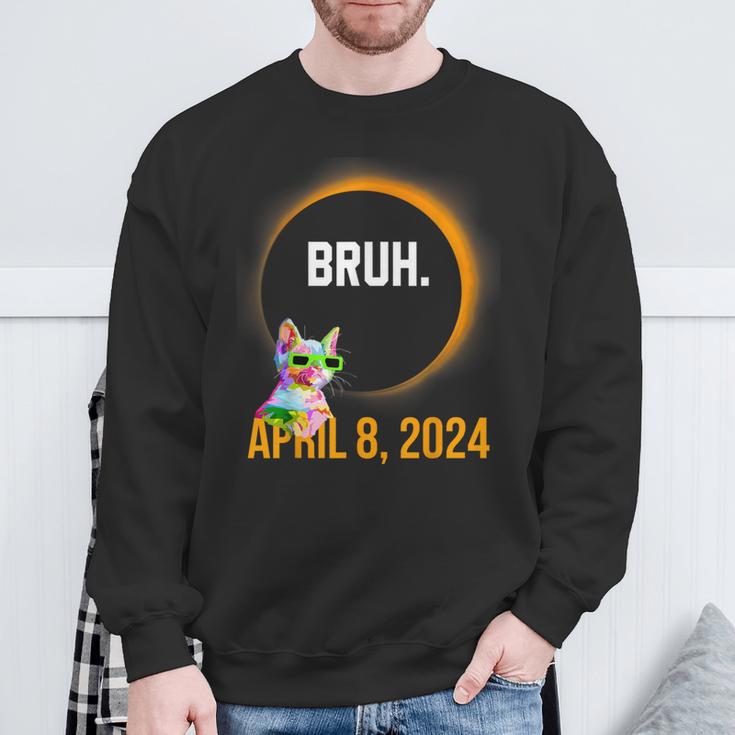 Total Solar Eclipse 2024 Cat Saying Bruh Meme Sweatshirt Gifts for Old Men