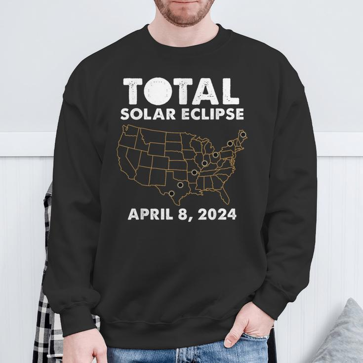 Total Solar Eclipse 2024 Party America Totality Usa Map Sweatshirt Gifts for Old Men