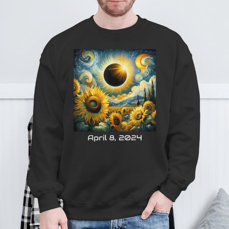 Total Solar Eclipse 2024 Sunflowers Painting Van Gogh Sweatshirt Gifts for Old Men