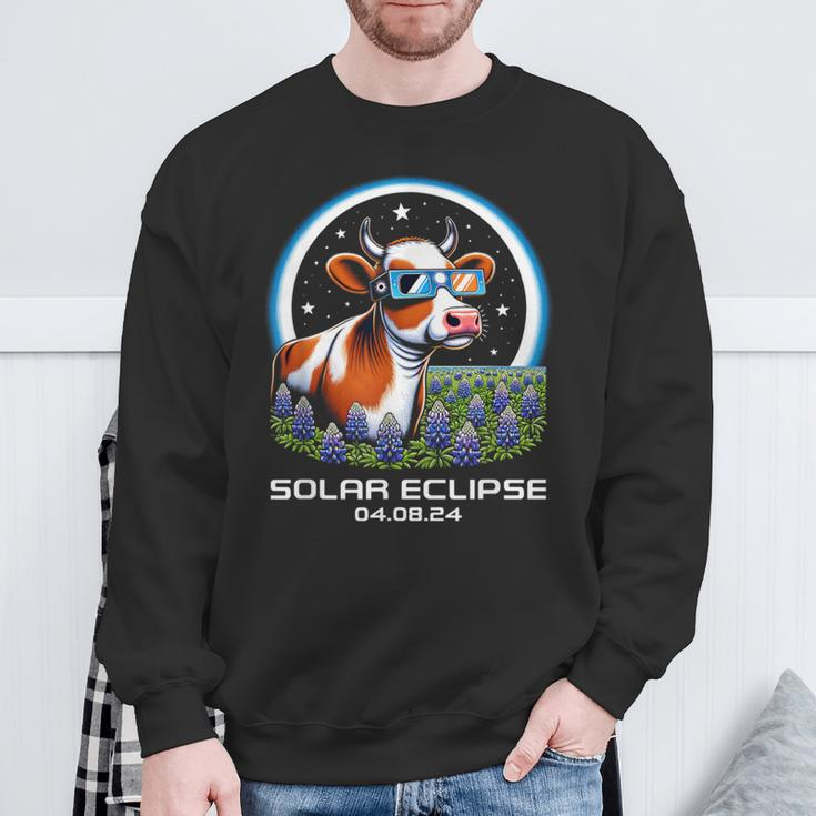 Total Solar Eclipse 2024 Texas Bluebonnet Cow Totality Cute Sweatshirt Gifts for Old Men