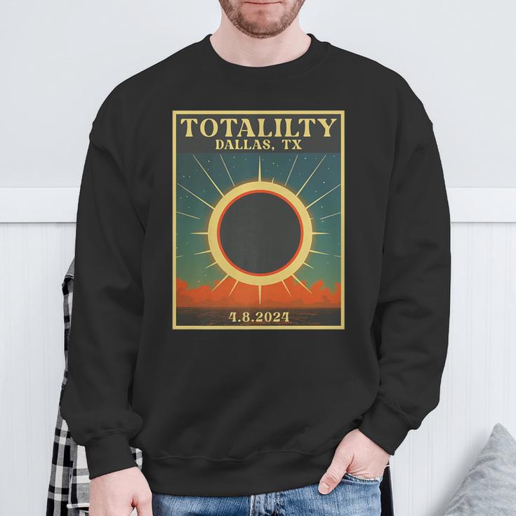 Total Solar Eclipse Dallas Texas Retro Totality 4 8 2024 Sweatshirt Gifts for Old Men