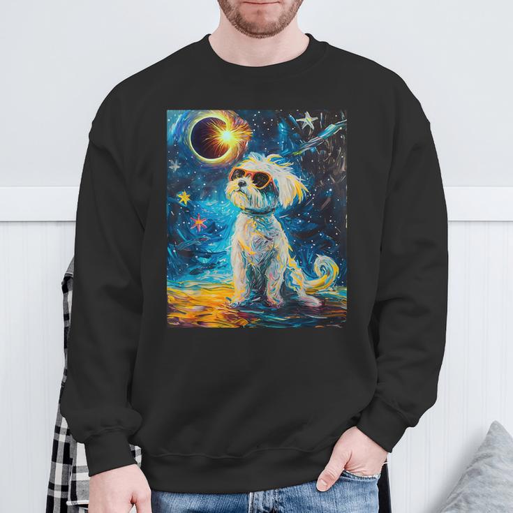 Total Solar Eclipse Maltese Dog Sweatshirt Gifts for Old Men