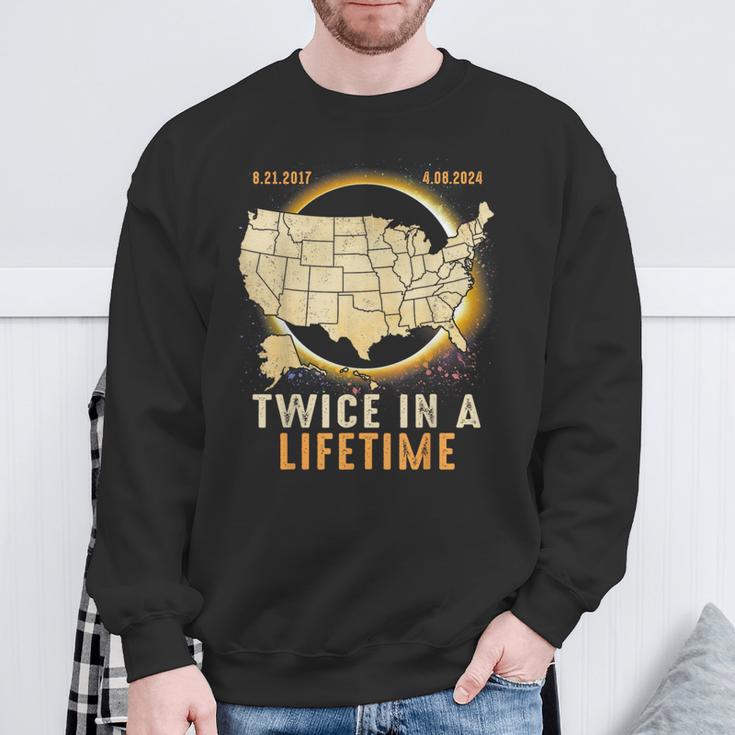 Total Solar Eclipse Twice In A Lifetime 2024 Usa Map Sweatshirt Gifts for Old Men