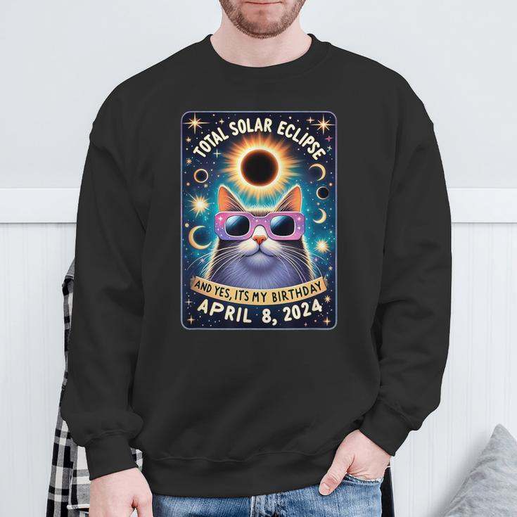 Total Solar Eclipse Yes It's My Birthday April 8 2024 Cat Sweatshirt Gifts for Old Men