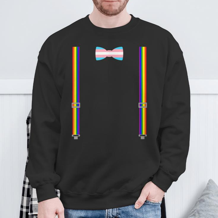 Trans Pride Transgender Equality Lgbt Flag Bow Tie Suspender Sweatshirt Gifts for Old Men