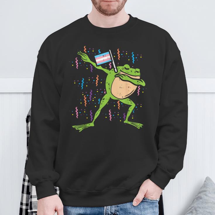 Transgender Flag Frog Dab Lgbt Trans Pride Stuff Animal Sweatshirt Gifts for Old Men