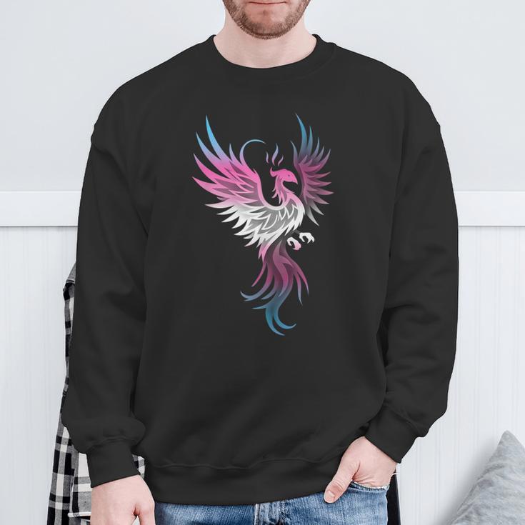 Transgender Phoenix Bird Trans Pride Flag Rising From Ashes Sweatshirt Gifts for Old Men