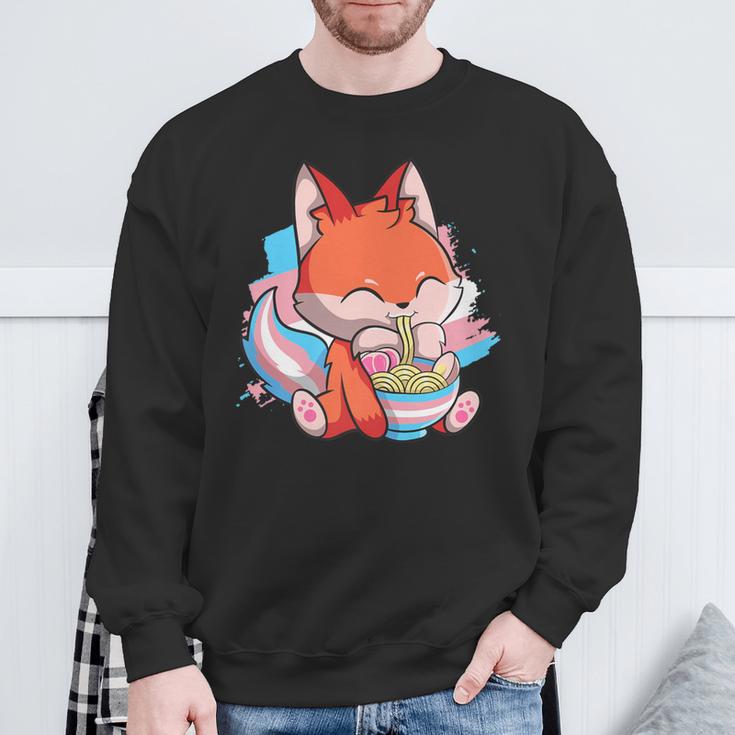 Transgender Pride Kawaii Fox Ramen Noodles Trans Flag Sweatshirt Gifts for Old Men