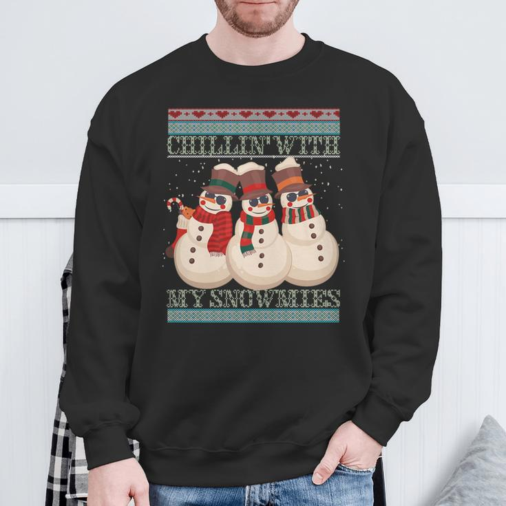 Ugly Christmas Snowman Chillin' With My Snowmies Sweatshirt Gifts for Old Men