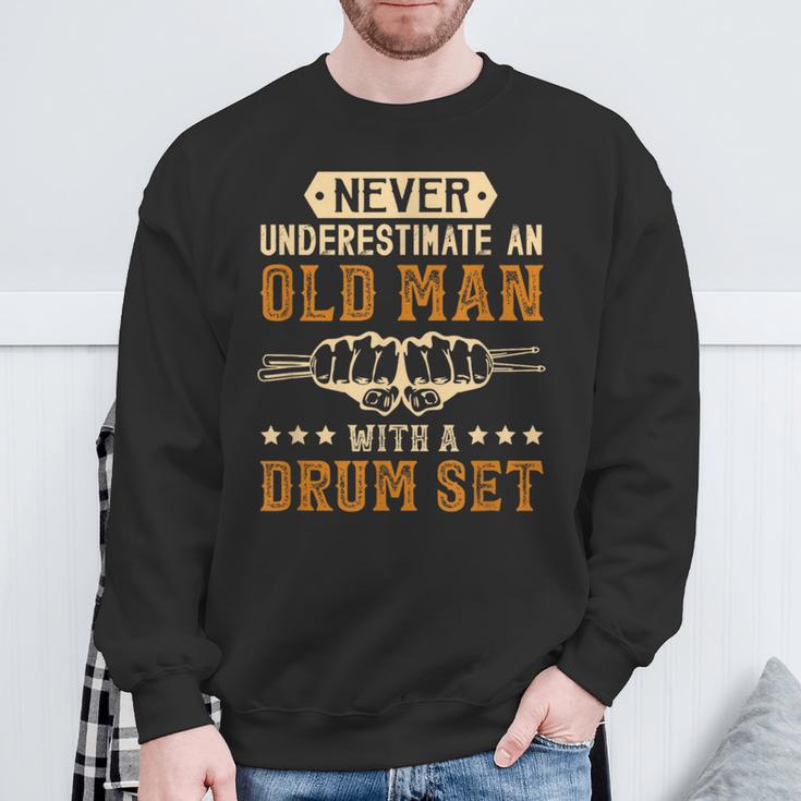 Never Underestimate An Old Man With A Drum Set Best Sweatshirt Gifts for Old Men