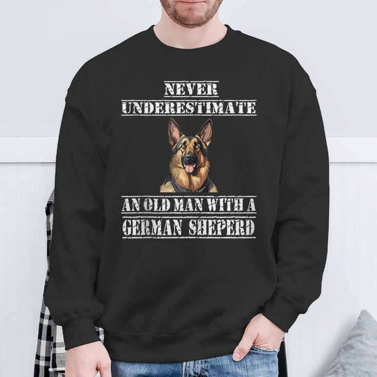 Never Underestimate An Old Man With A German Sheperd Sweatshirt Gifts for Old Men