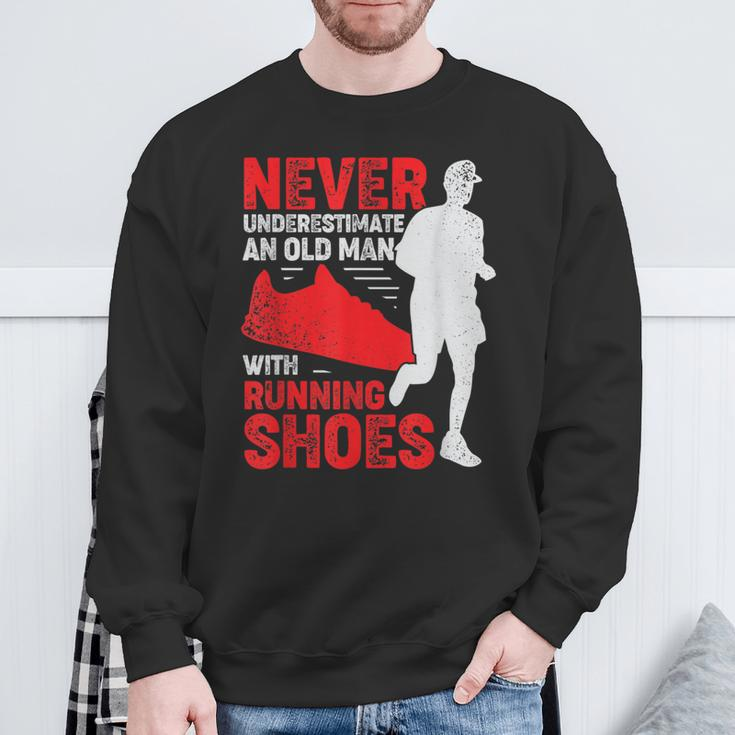 Never Underestimate An Old Man With Running Shoes Sweatshirt Gifts for Old Men